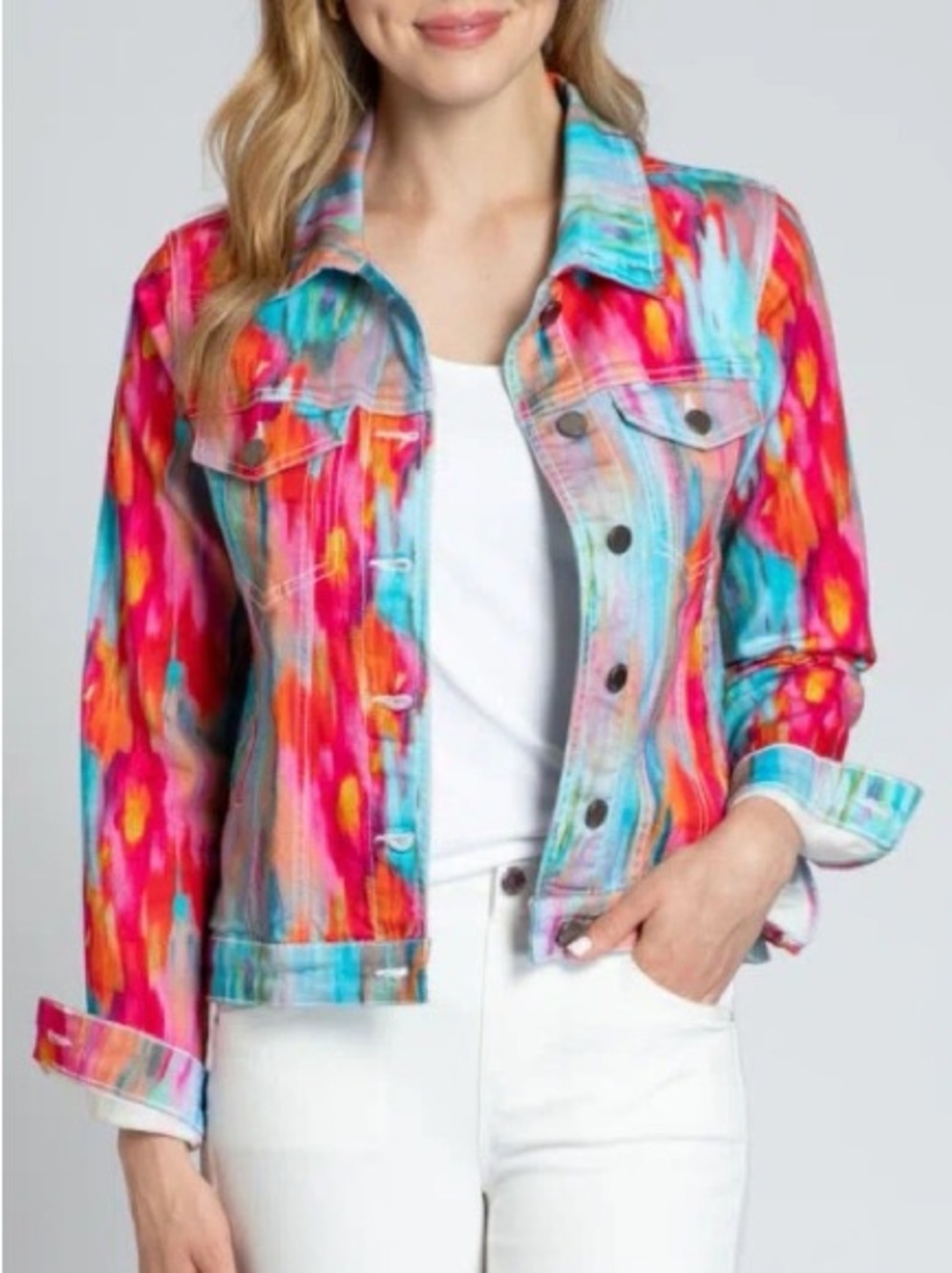 NEW APNY Watercolor Print Multicolor Denim Jacket XL Nordstrom